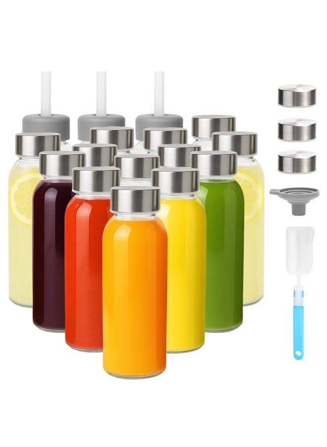 Zukro Glass Water Bottles with Lids 10.5 oz, Reusable Clear Juice Bottles With Stainless Steel Airtight Cap for Juicing, 100% Leak Proof Juice Drinking Jar for Ginger and Milk, BPA Free, Set of 16 - Image 1