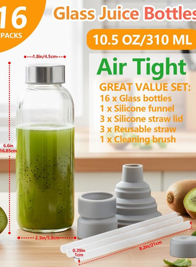 Zukro Glass Water Bottles with Lids 10.5 oz, Reusable Clear Juice Bottles With Stainless Steel Airtight Cap for Juicing, 100% Leak Proof Juice Drinking Jar for Ginger and Milk, BPA Free, Set of 16 - Image 3