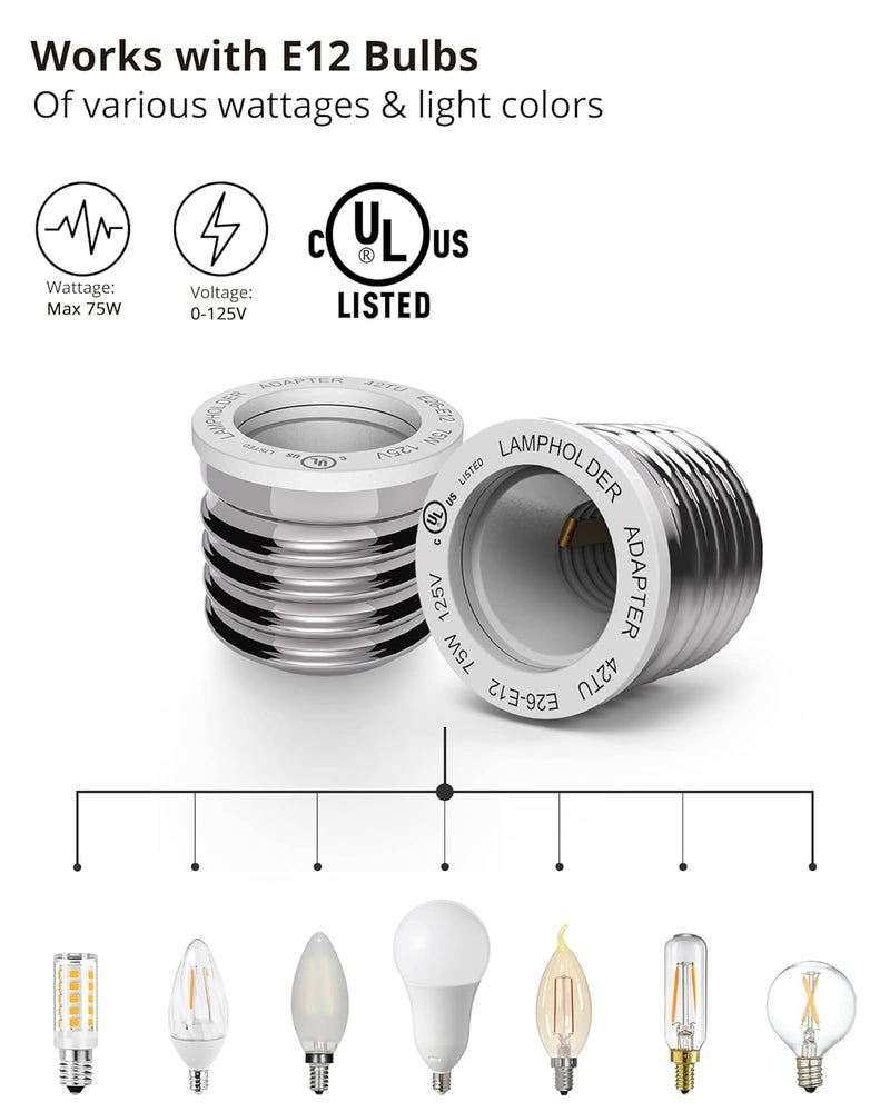 JACKYLED UL-Listed E26 to E12 Adapter, E27 to E12 Light Socket, Medium to Candelabra Screw Bulb Socket, Maximum Wattage 75W Heat Resistant No Fire Hazard, 6-Pack - Image 3