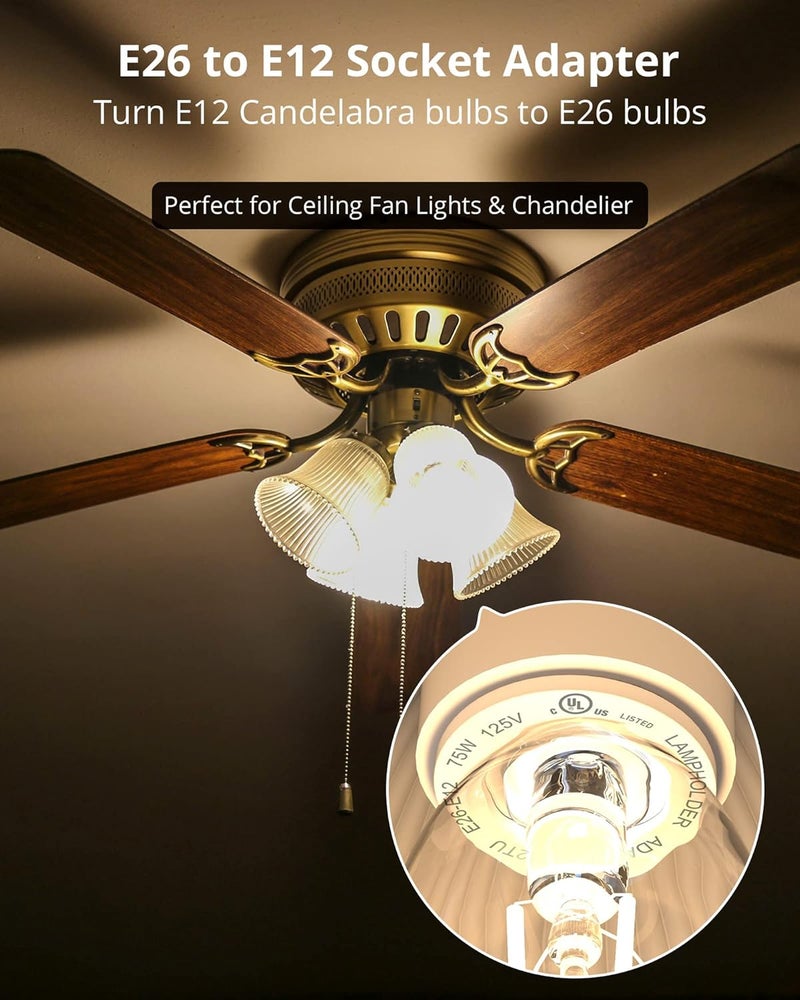JACKYLED UL-Listed E26 to E12 Adapter, E27 to E12 Light Socket, Medium to Candelabra Screw Bulb Socket, Maximum Wattage 75W Heat Resistant No Fire Hazard, 6-Pack - Image 2
