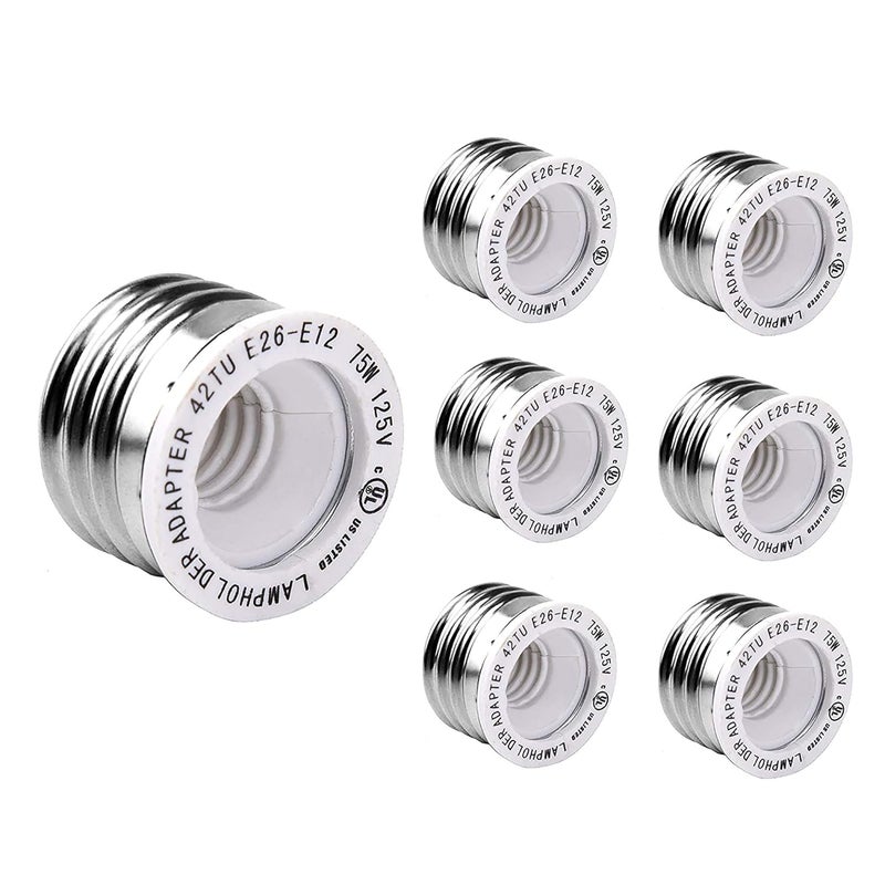 JACKYLED UL-Listed E26 to E12 Adapter, E27 to E12 Light Socket, Medium to Candelabra Screw Bulb Socket, Maximum Wattage 75W Heat Resistant No Fire Hazard, 6-Pack - Image 1