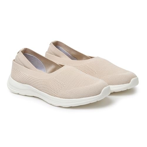 YOHO Knitted Slip-Ons for Women | Lightweight, Stylish & Casual Without Lace Sneakers for Woman | Extra Soft Insole & Shock Absorbing, Walking Loafer Shoes for Ladies SOS-114 | Beige - UK 6 - Image 1