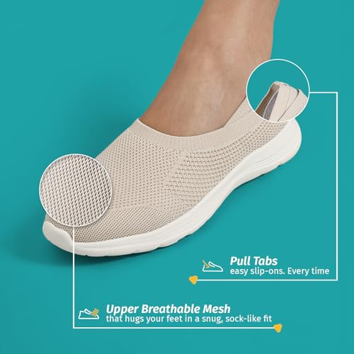 YOHO Knitted Slip-Ons for Women | Lightweight, Stylish & Casual Without Lace Sneakers for Woman | Extra Soft Insole & Shock Absorbing, Walking Loafer Shoes for Ladies SOS-114 | Beige - UK 6 - Image 3