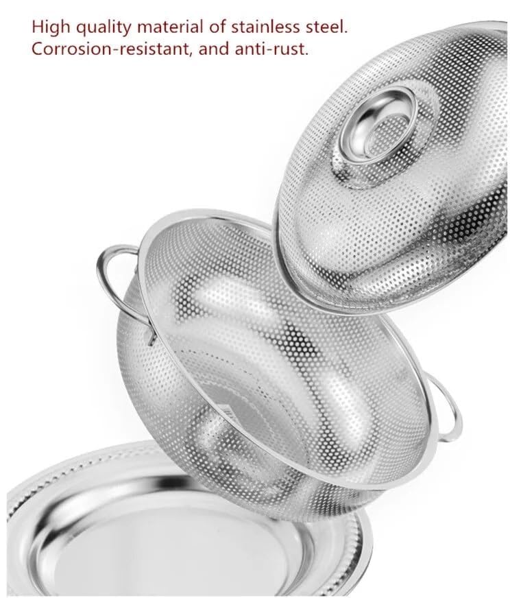Onprix Multipurpose Stainless Steel Mesh Colander Strainer Drainer with Handle Tray and Lid for Rice Fruits Vegetable Noodles Pasta Beans Grains Washing Filter Basket - Image 2