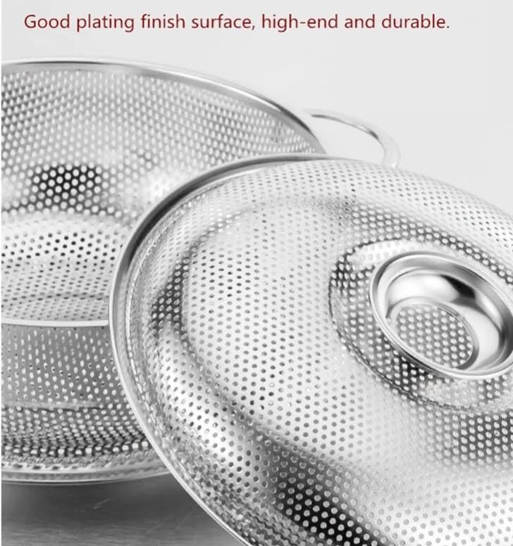 Onprix Multipurpose Stainless Steel Mesh Colander Strainer Drainer with Handle Tray and Lid for Rice Fruits Vegetable Noodles Pasta Beans Grains Washing Filter Basket - Image 4