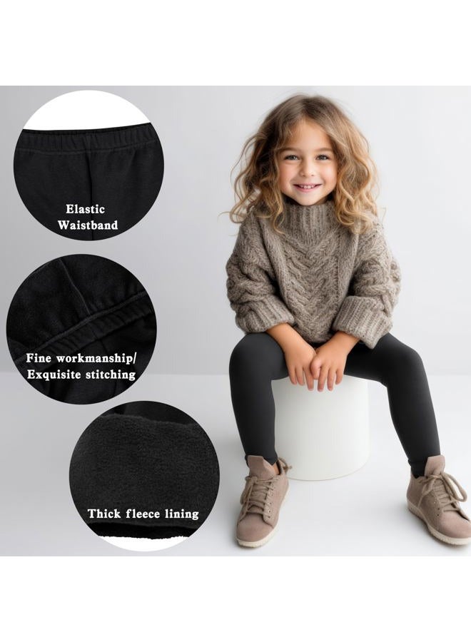 FEQO Girls Fleece Lined Leggings Thick Thermal Tights Full Length Pants Kids Winter Warm Leggings, Black, Dark Gray, 8-10 Years - Image 3