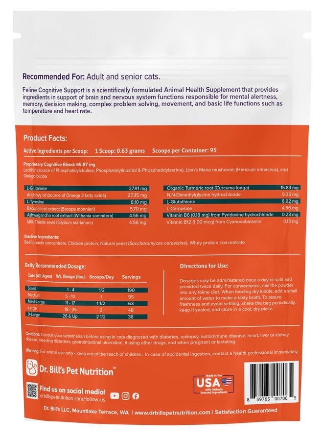Dr. Bill's Feline Cognitive Support | Memory Support Supplement for Cats | Pet Supplement | Contains Gingko Biloba, L-Carnosine, Vitamin B-12, L-Glutamine, L-Tyrosine, and DHA - Image 5