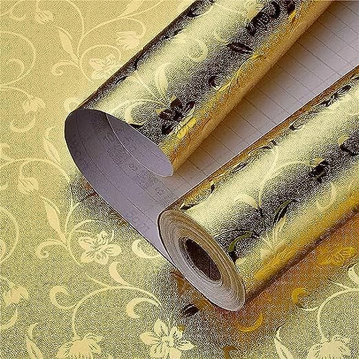 HAPPYMATES Wall Stickers for Kitchen Oil Proof and Waterproof Wallpaper for Kitchen, Kitchen Wall Stickers Heat Resistant Aluminium Stickers fire Proof Sheets (60 X 200 Cm, Jasmine Gold) - Image 2