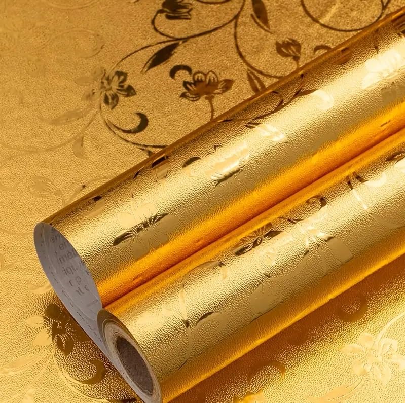 HAPPYMATES Wall Stickers for Kitchen Oil Proof and Waterproof Wallpaper for Kitchen, Kitchen Wall Stickers Heat Resistant Aluminium Stickers fire Proof Sheets (60 X 200 Cm, Jasmine Gold) - Image 1