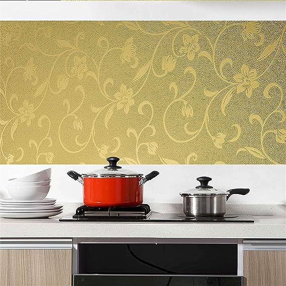 HAPPYMATES Wall Stickers for Kitchen Oil Proof and Waterproof Wallpaper for Kitchen, Kitchen Wall Stickers Heat Resistant Aluminium Stickers fire Proof Sheets (60 X 200 Cm, Jasmine Gold) - Image 4