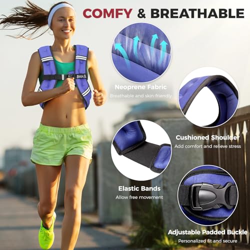 BAGAIL ComfortFit Weighted Vest for Woman Even Weight Distribution Faster Weight Loss NoChafe or Bounce for Walking Running with Detachable Phone Pouch Reflective Stripes Available 530lbs - Image 3