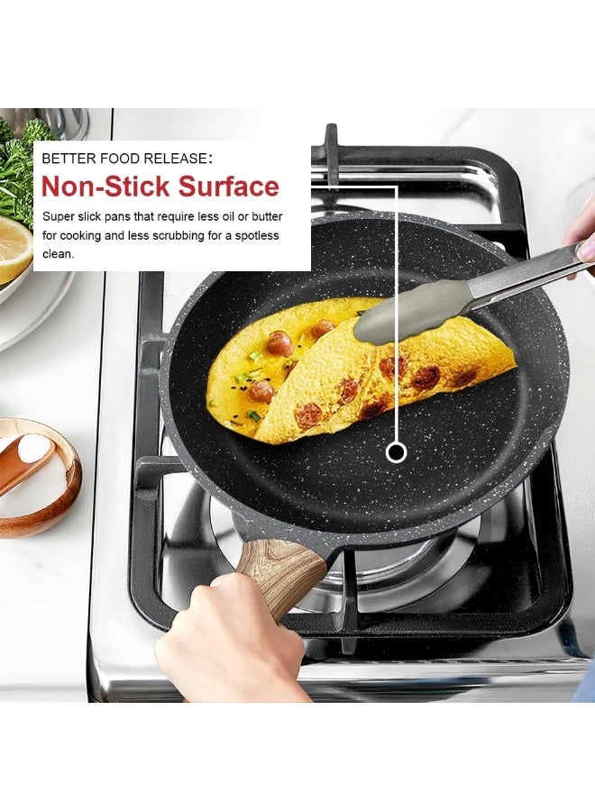 Nonstick Granite Frying Pan Skillet, Non Stick Omelette Fry Pans, Omelet Egg Pan, Stone Cookware Chef's Pan, Induction Compatible, PFOA Free (Gray, 9.5 Inch) - Image 5