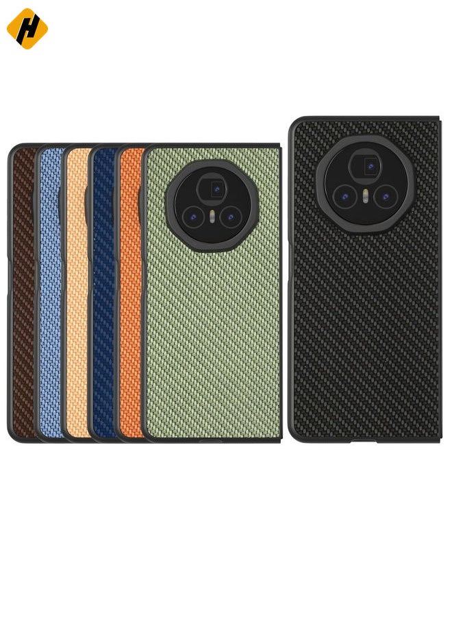 HuHa Case Cover For Honor Magic V3 Black Frame Carbon Fiber Texture PU Phone Case(Green)  - Image 5