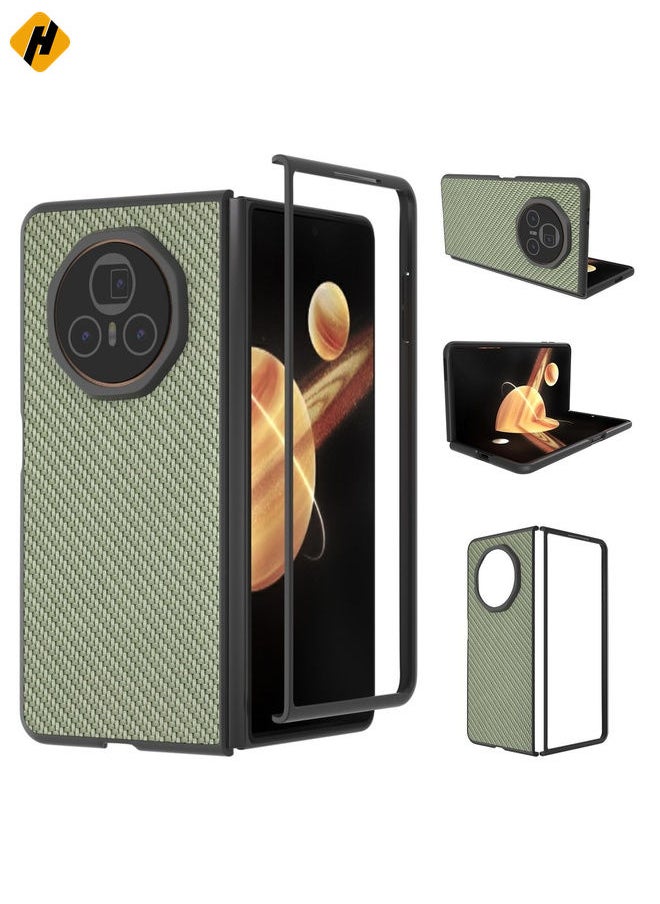 HuHa Case Cover For Honor Magic V3 Black Frame Carbon Fiber Texture PU Phone Case(Green)  - Image 1