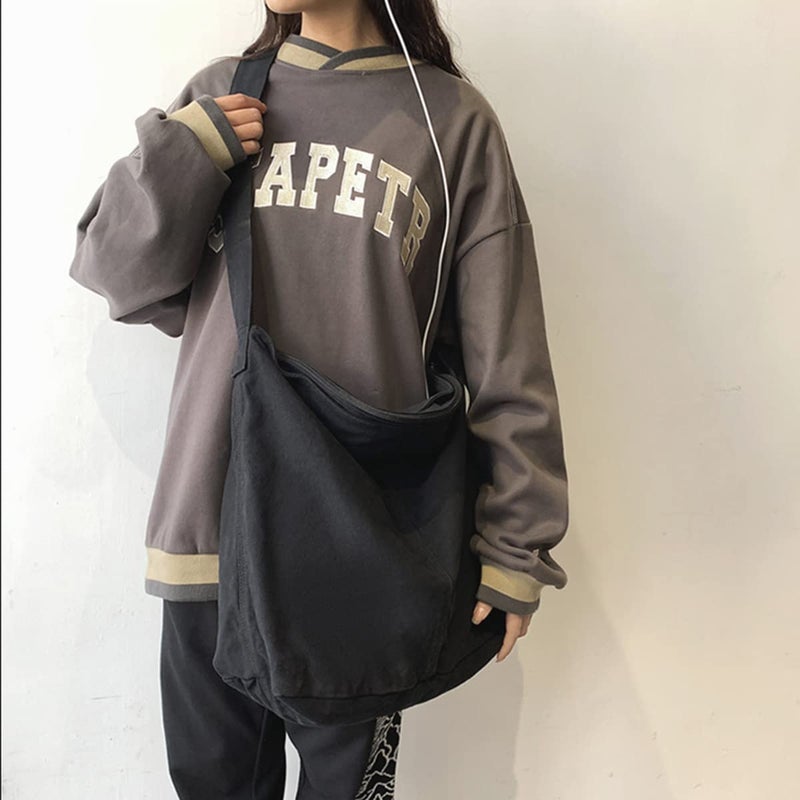 GAXOS Aesthetic Cute Messenger Bag for School Vintage Black Canvas Crossbody for Women Shoulder Laptop Bag - Image 2