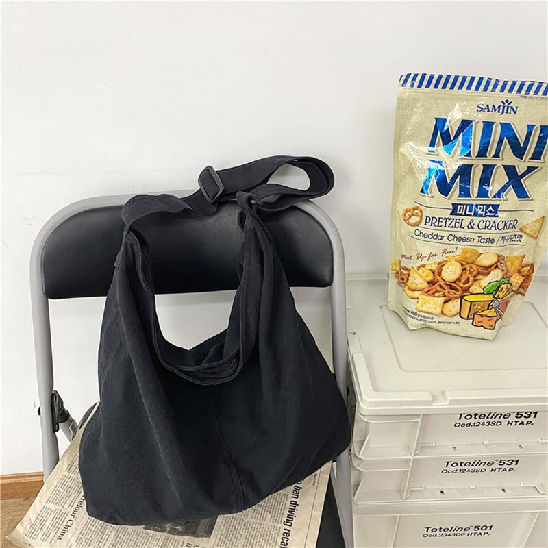 GAXOS Aesthetic Cute Messenger Bag for School Vintage Black Canvas Crossbody for Women Shoulder Laptop Bag - Image 4
