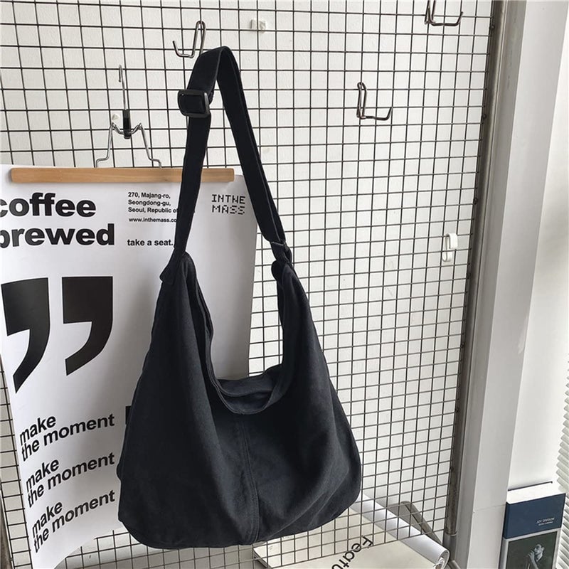 GAXOS Aesthetic Cute Messenger Bag for School Vintage Black Canvas Crossbody for Women Shoulder Laptop Bag - Image 3