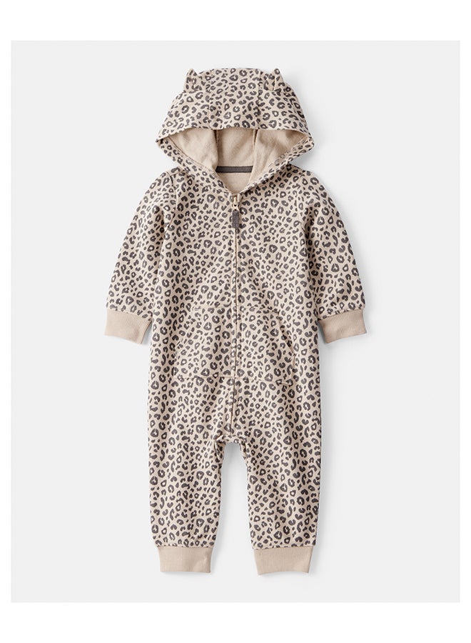 carter's Cat Leopard Print Cotton Long-Sleeve Hooded Jumpsuit - Brown - Image 1