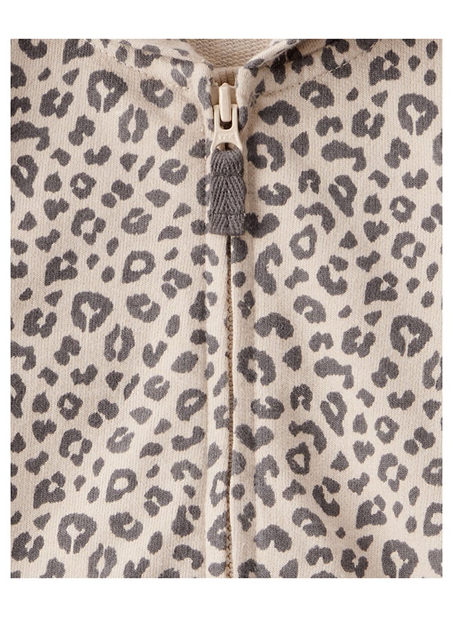 carter's Cat Leopard Print Cotton Long-Sleeve Hooded Jumpsuit - Brown - Image 3