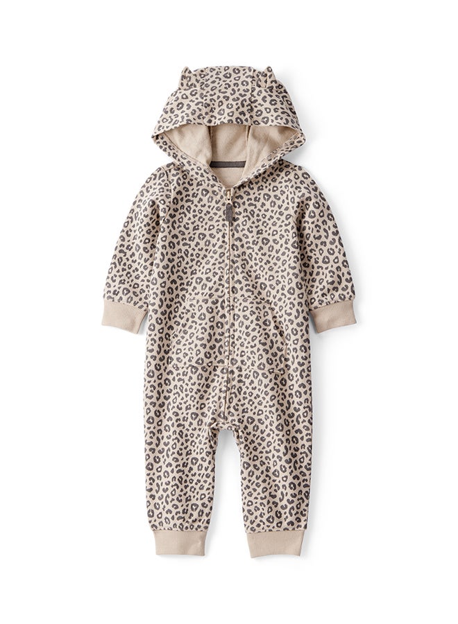 carter's Cat Leopard Print Cotton Long-Sleeve Hooded Jumpsuit - Brown - Image 4