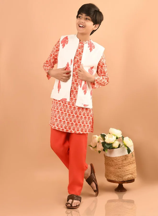 LILPICKS Printed Kurta Pajama Set with Nehru Jacket
