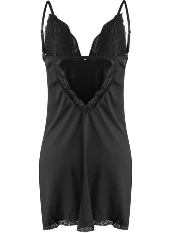 Lingerie Night Dress Sleepwear Underwear Strap Dress V Neck Lace Decor with Thong NO: 9345 - Image 2