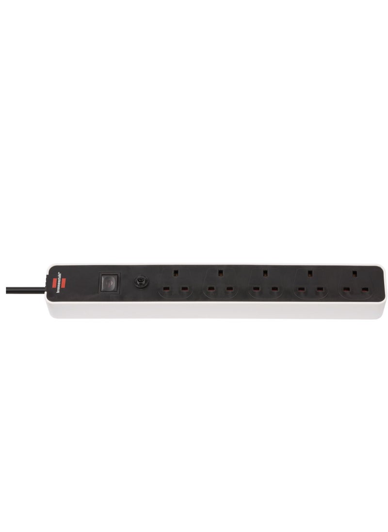 Brennenstuhl - Brennenstuhl Ecolor 5-way extension lead white/black (Power Strip 5-way with 1,5 m cable, safety fuse button and On/Off switch, 90° angle of sockets) - Image 1