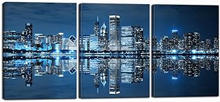 Nachic Wall Nachic Wall 3 Piece Pictures Ready to Hang Wall Decorations Blue Chicago Wall Art Canvas Painting City Picture Print on  - Image 1