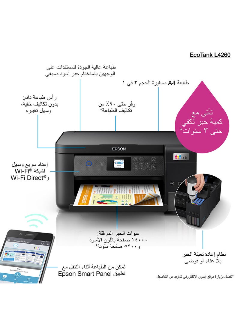 EPSON Ecotank L4260 Home Ink Tank Printer Double-Sided A4 Colour 3-In-1 With Wi-Fi Direct, Smart Panel Connectivity And Lcd Screen Black - Image 4