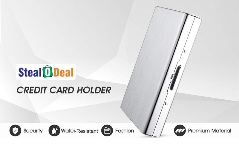 Stealodeal Silver RFID Protected Metal Debit/Crebit/ATM for Men & Women 8 Slots Card Holder Wallet - Image 4