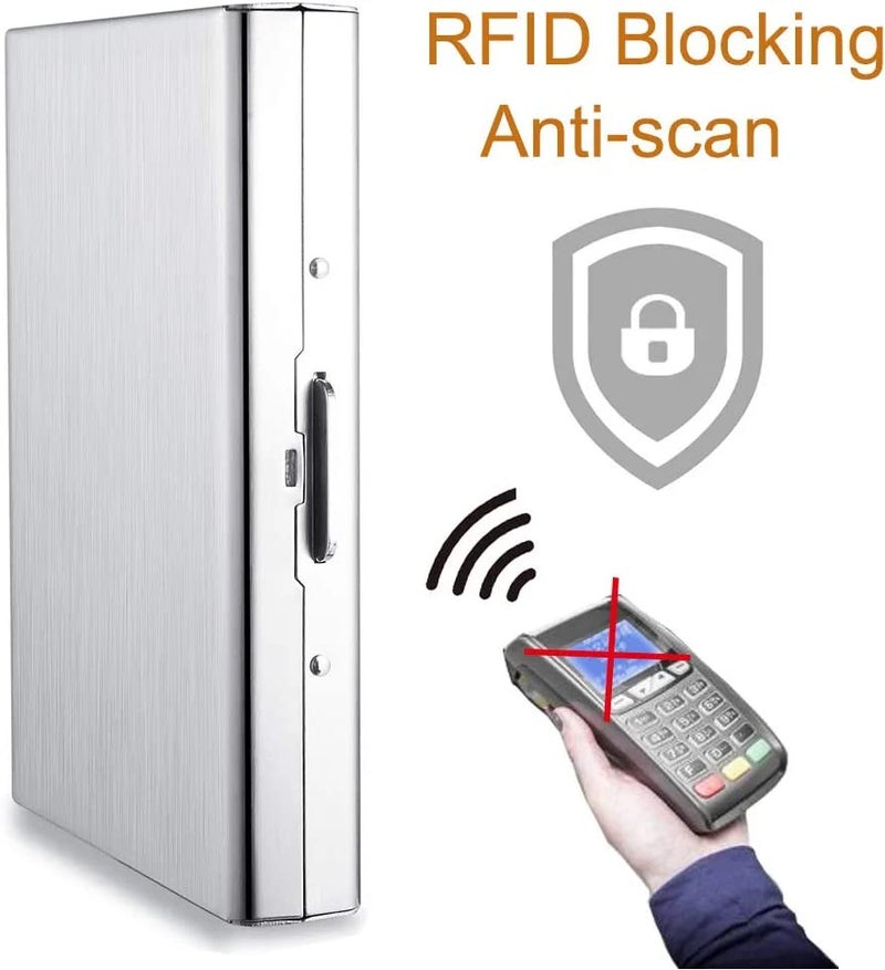 Stealodeal Silver RFID Protected Metal Debit/Crebit/ATM for Men & Women 8 Slots Card Holder Wallet - Image 3