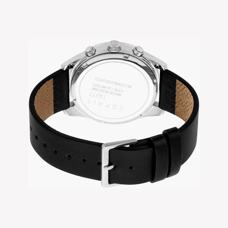 ESPRIT Men's Black Leather Watch, Silver Dial |ES1G277L0015 - Image 3