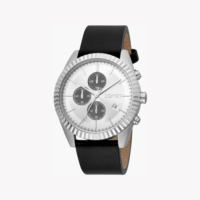 ESPRIT Men's Black Leather Watch, Silver Dial |ES1G277L0015 - Image 1