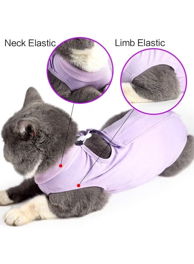 Professional Recovery Clothing For Cats With Abdominal Wounds or Dermatoses. Replacement Electronic Collars For Cats and Dogs. Post-Surgery Clothes and Pajamas Sets, Size M Purple. - Image 2