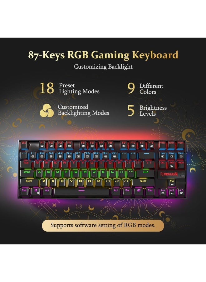 Mechanical Gaming Keyboard RGB LED Backlit Wired With Anti-Dust Proof Switches For Windows PC (Black 87 Key Red Switches) - Image 3
