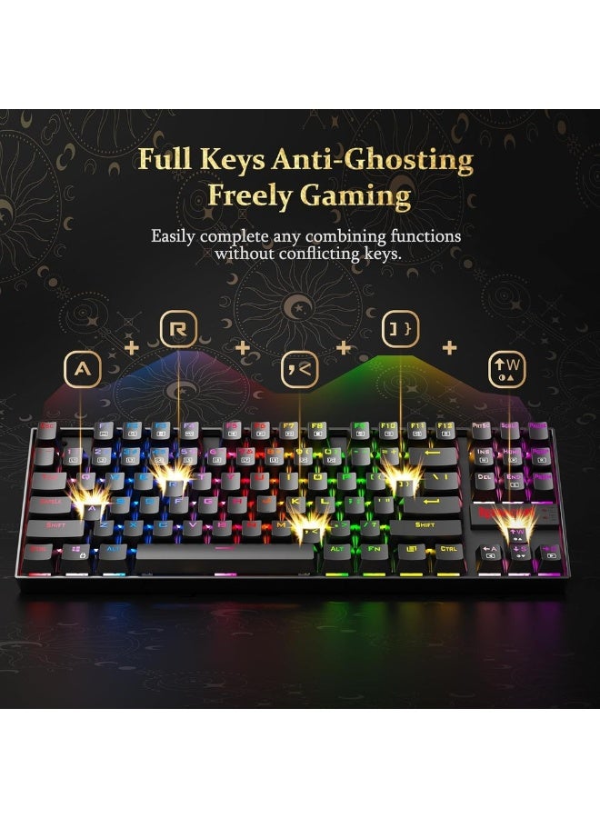 Mechanical Gaming Keyboard RGB LED Backlit Wired With Anti-Dust Proof Switches For Windows PC (Black 87 Key Red Switches) - Image 5