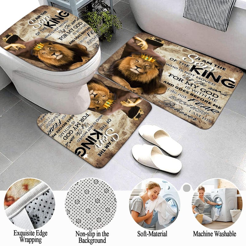 Omebero 4 Pcs Lion King Shower Curtain Set  Inspirational Quote Black Man Bathroom Shower Curtains And Rugs Toilet Lid Cover Bath Mat  Valentine'S Day Waterproof Africa American Shower Curtain For Man - Image 3