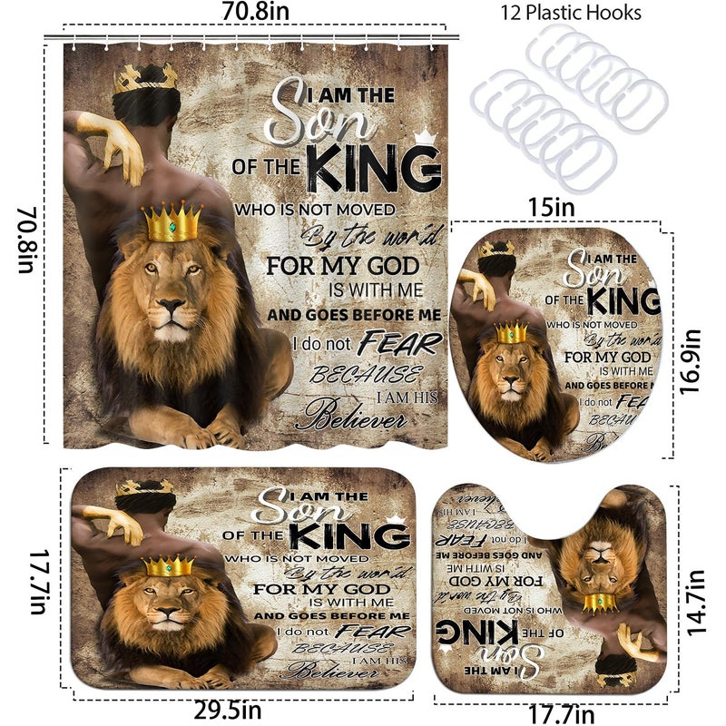 Omebero 4 Pcs Lion King Shower Curtain Set  Inspirational Quote Black Man Bathroom Shower Curtains And Rugs Toilet Lid Cover Bath Mat  Valentine'S Day Waterproof Africa American Shower Curtain For Man - Image 4