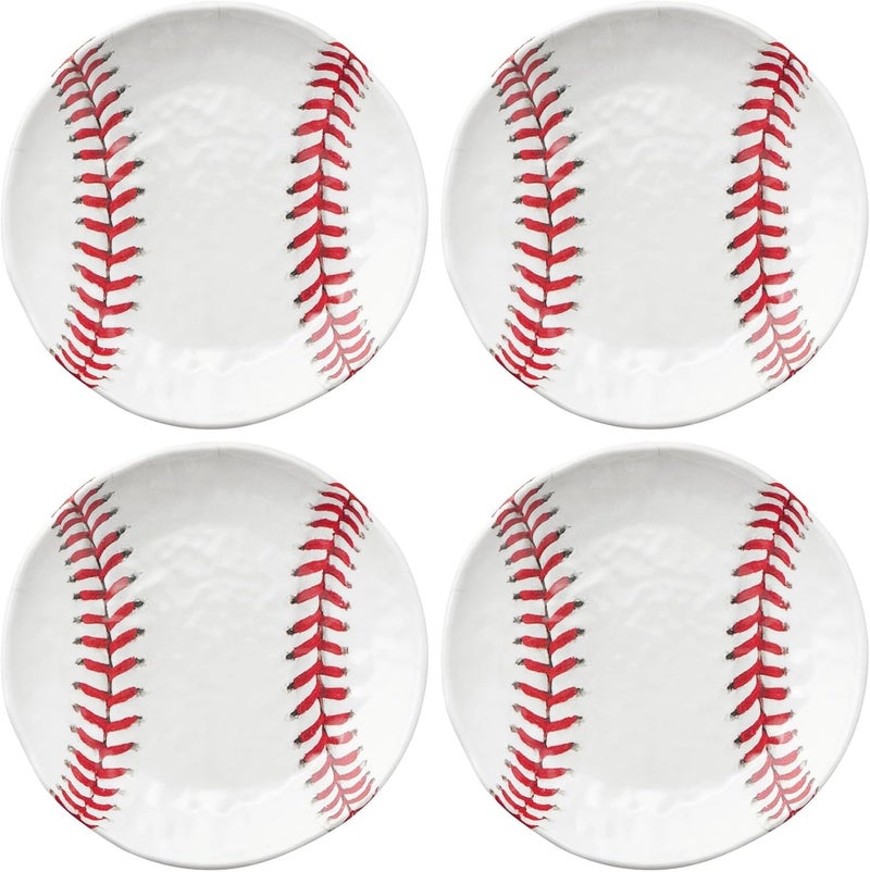 UP UPware Baseball Melamine Round Dessert Plates Small Serving Plates for Appetizer Snacks and Side Dishes White 6 Inch Set of 4 - Image 1