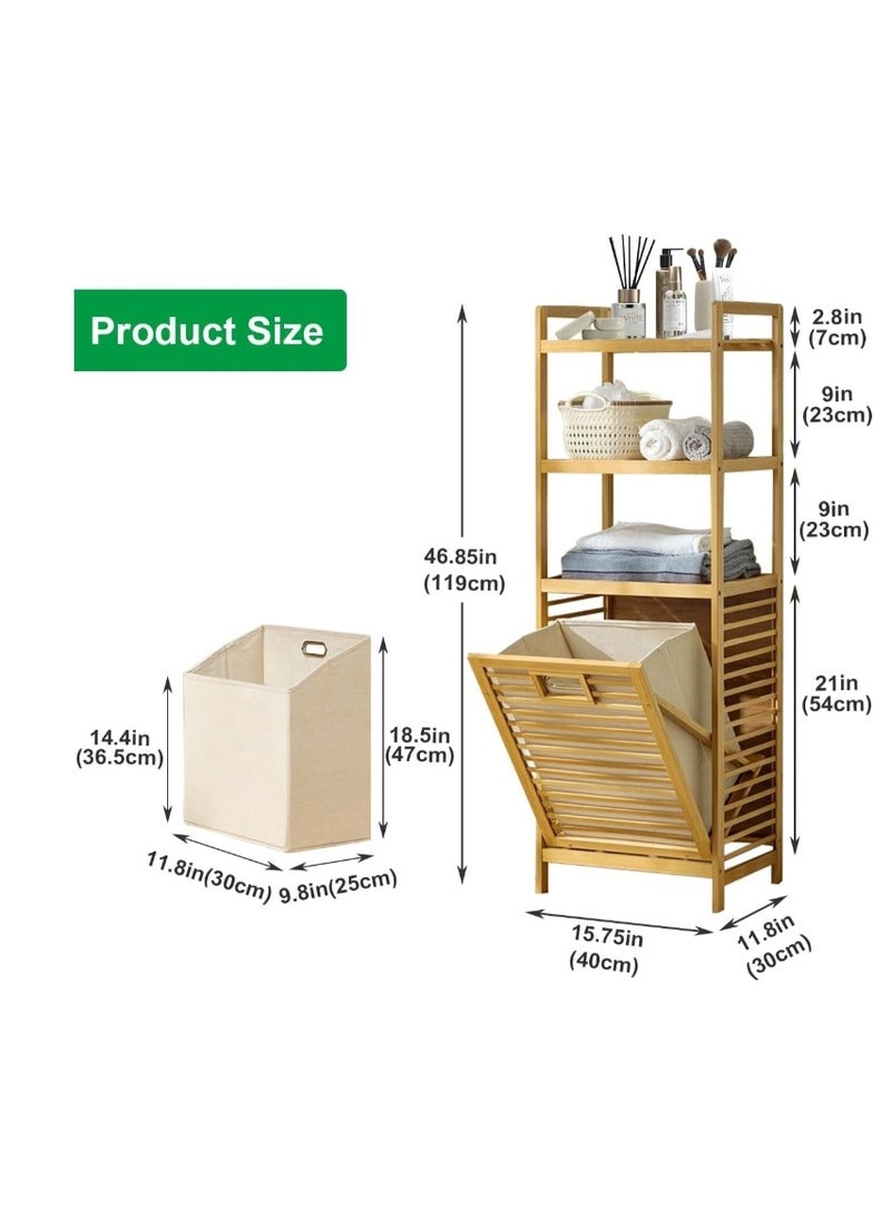 Forthcan Tilt-Out Laundry Hamper with 3-Tier Shelves and Removable Bag, Floor Standing Clothes Organizer for Laundry Room, Bathroom, Bedroom - Image 2
