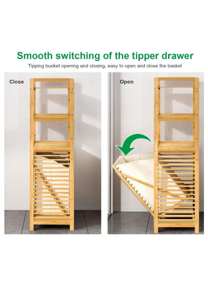 Forthcan Tilt-Out Laundry Hamper with 3-Tier Shelves and Removable Bag, Floor Standing Clothes Organizer for Laundry Room, Bathroom, Bedroom - Image 4