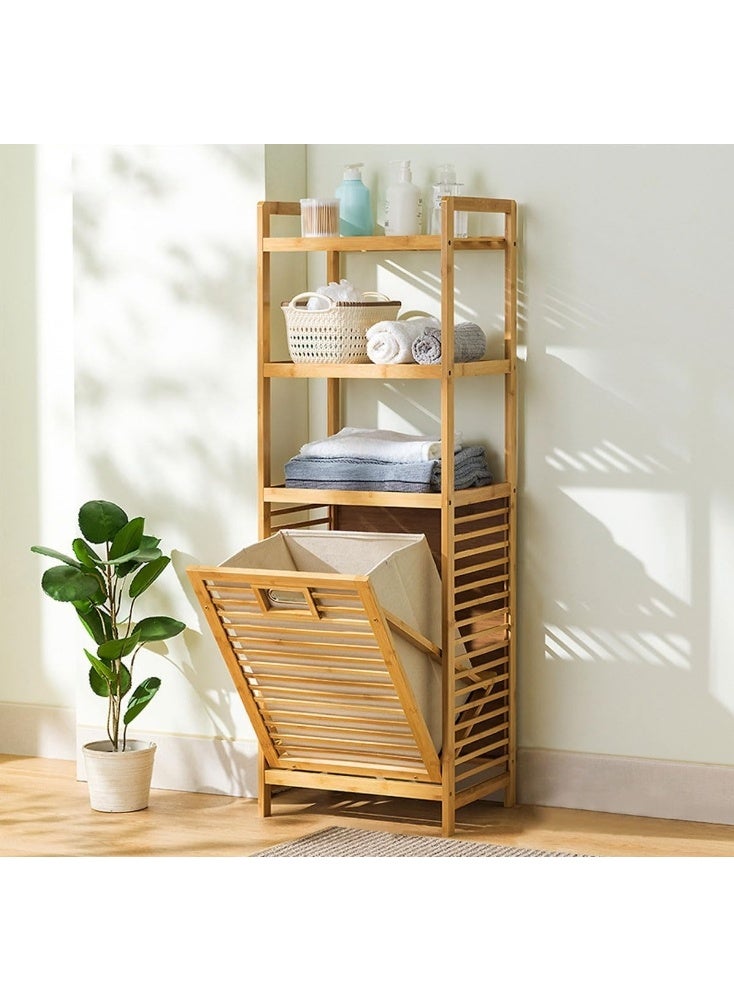 Forthcan Tilt-Out Laundry Hamper with 3-Tier Shelves and Removable Bag, Floor Standing Clothes Organizer for Laundry Room, Bathroom, Bedroom - Image 1