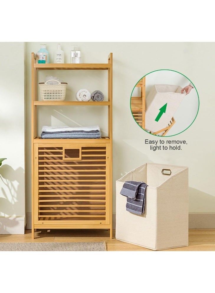 Forthcan Tilt-Out Laundry Hamper with 3-Tier Shelves and Removable Bag, Floor Standing Clothes Organizer for Laundry Room, Bathroom, Bedroom - Image 3