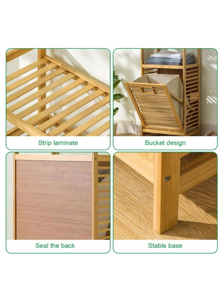 Forthcan Tilt-Out Laundry Hamper with 3-Tier Shelves and Removable Bag, Floor Standing Clothes Organizer for Laundry Room, Bathroom, Bedroom - Image 5