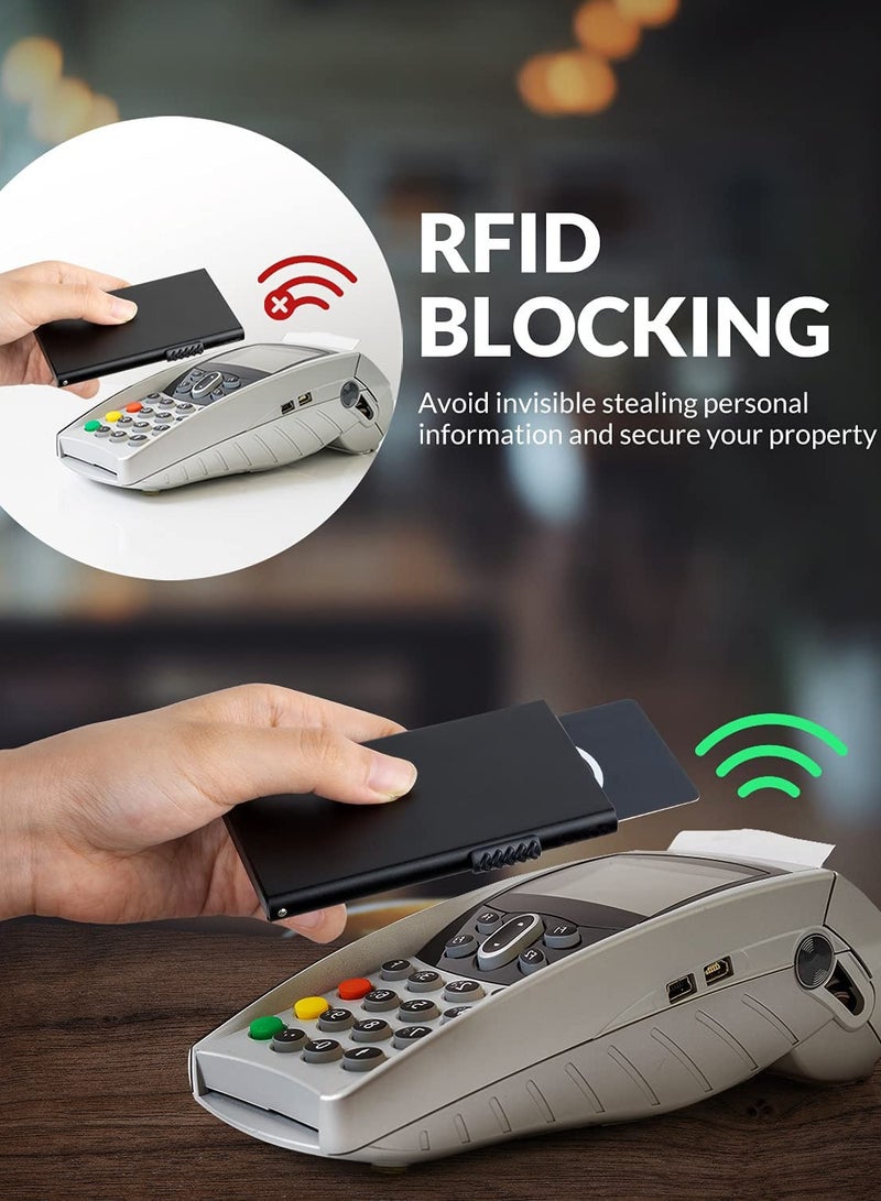 Zikra Card Wallet Pop Up Card Holder Credit Card Holder RFID Blocking Minimalist Slim Metal Case for Men Women (Black) - Image 3