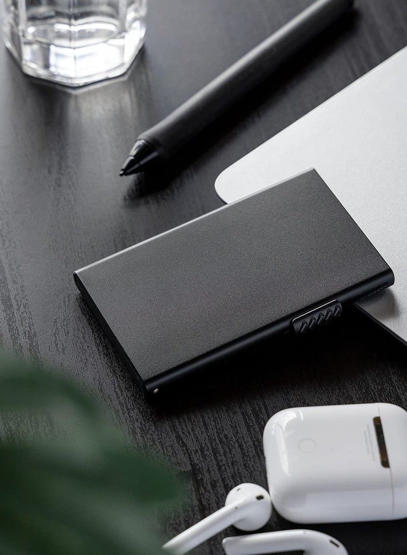 Zikra Card Wallet Pop Up Card Holder Credit Card Holder RFID Blocking Minimalist Slim Metal Case for Men Women (Black) - Image 2