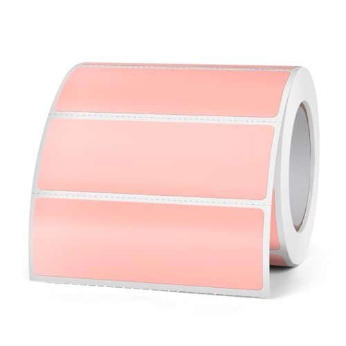 FINDAT Pink Thermal Labels 1 × 3 Inch Vinyl Rectangular Waterproof Direct Printer Sticker Self-Adhesive Perforated Postage Tag for Logo DIY Barcodes UPC Office Address 500 PCS - Image 1