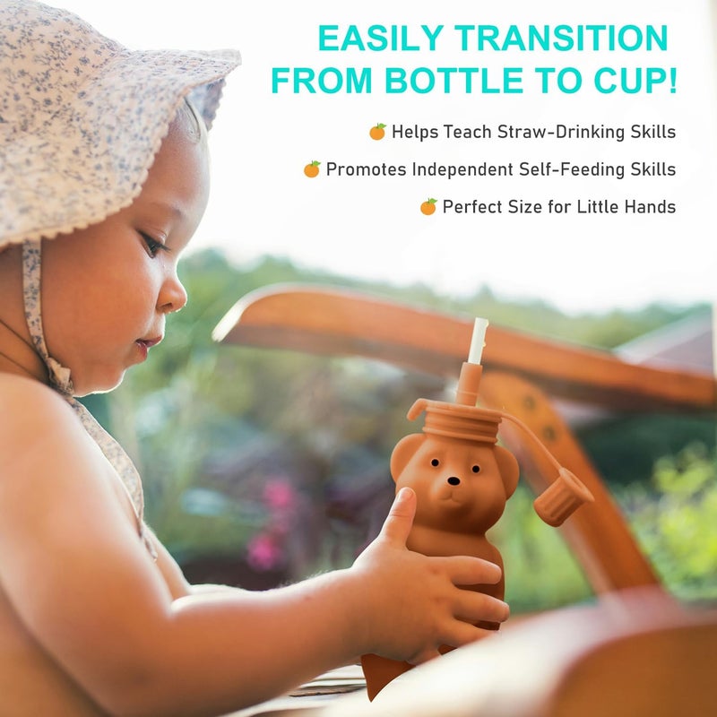 Mootikar Honey Bear Silicone Straw Cup Babies Water Drinking Cup 8Ounce Therapy Sippy Bottles for Speech and Feeding Training BPA Free  Dishwasher Safe BROWN - Image 4