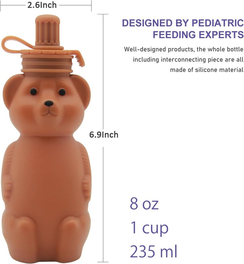 Mootikar Honey Bear Silicone Straw Cup Babies Water Drinking Cup 8Ounce Therapy Sippy Bottles for Speech and Feeding Training BPA Free  Dishwasher Safe BROWN - Image 3