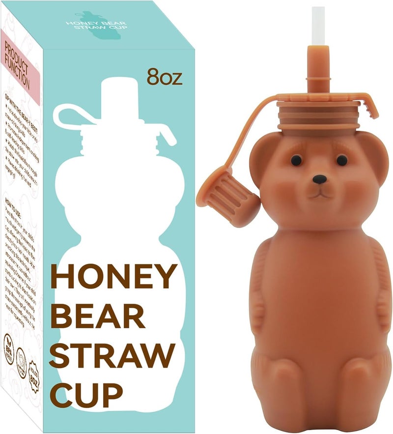 Mootikar Honey Bear Silicone Straw Cup Babies Water Drinking Cup 8Ounce Therapy Sippy Bottles for Speech and Feeding Training BPA Free  Dishwasher Safe BROWN - Image 1